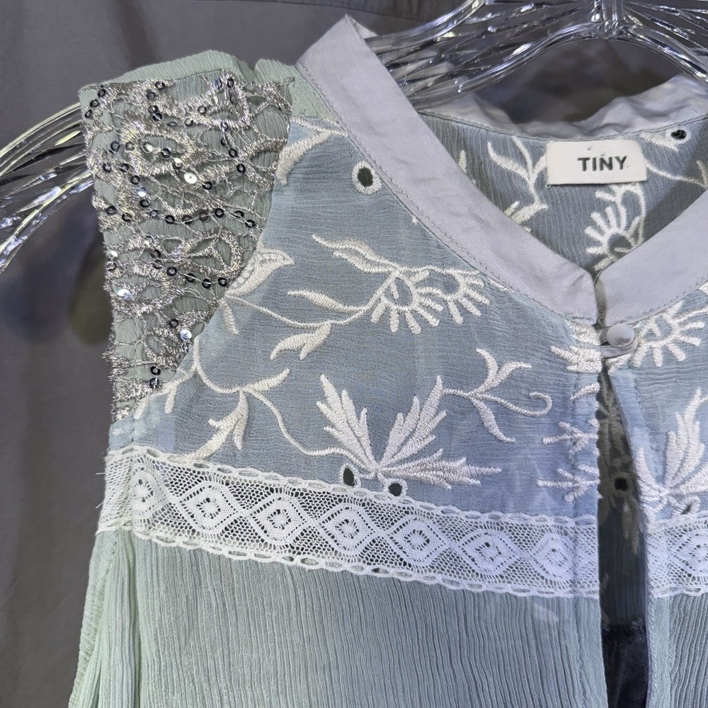 Boho Sheer Embroidered Top Sleeveless Beaded Lace Tiny by Anthropologie Size M - Picture 6 of 14